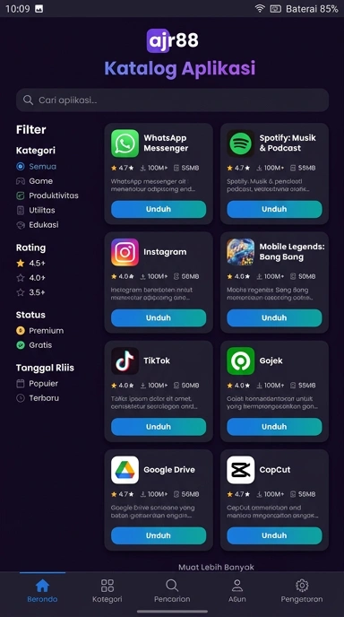 Tampilan katalog aplikasi ajr88