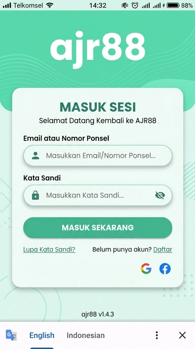 Tampilan halaman login ajr88
