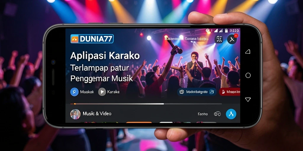 Tampilan antarmuka aplikasi Karaoke DUNIA77 yang menarik.
